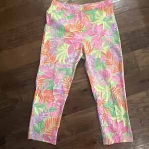 Lilly Pulitzer Women Cropped Capri Pants pink Tropical Frog 6 Colorful Stretch‎